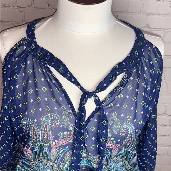 Myth NYC Cold Shoulder Peasant Top Paisley - Picture 3 of 4